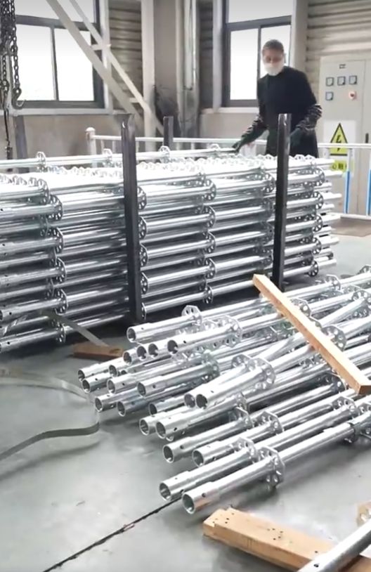 Scaffolding components prepared for inspection
